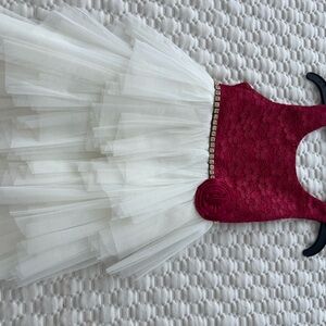 Elegant Red and White Lace Dress